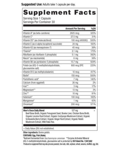 Ancient Nutrition Mens Multi - Once Daily - información nutricional