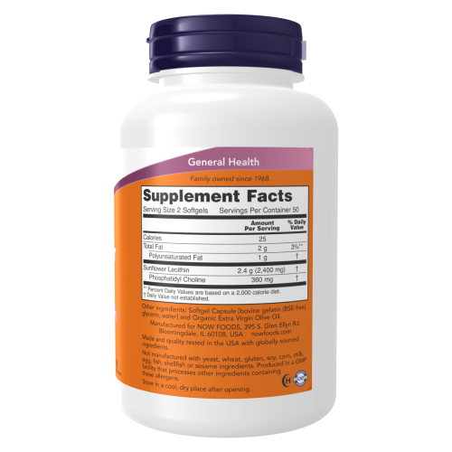 Lecitina de girasol Now tabla nutricional