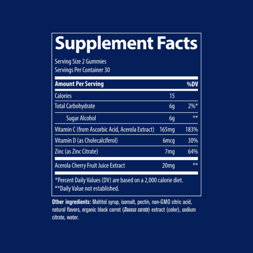 Trace Immunity Gummies - Información nutricional